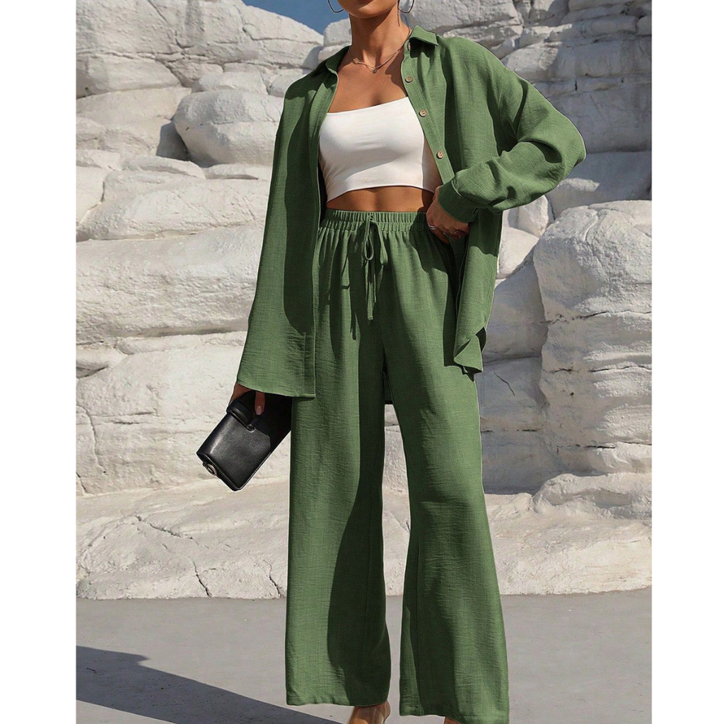 VANORA™ – Comfortabele Blouse met Lange Mouwen en Broek Co-ord Set