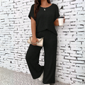WAUNA™ - Casual Plus Size Korte Mouwen Top en Broek Set