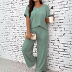 WAUNA™ - Casual Plus Size Korte Mouwen Top en Broek Set
