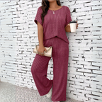 WAUNA™ - Casual Plus Size Korte Mouwen Top en Broek Set