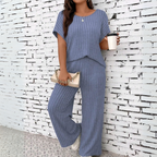 WAUNA™ - Casual Plus Size Korte Mouwen Top en Broek Set