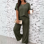 WAUNA™ - Casual Plus Size Korte Mouwen Top en Broek Set