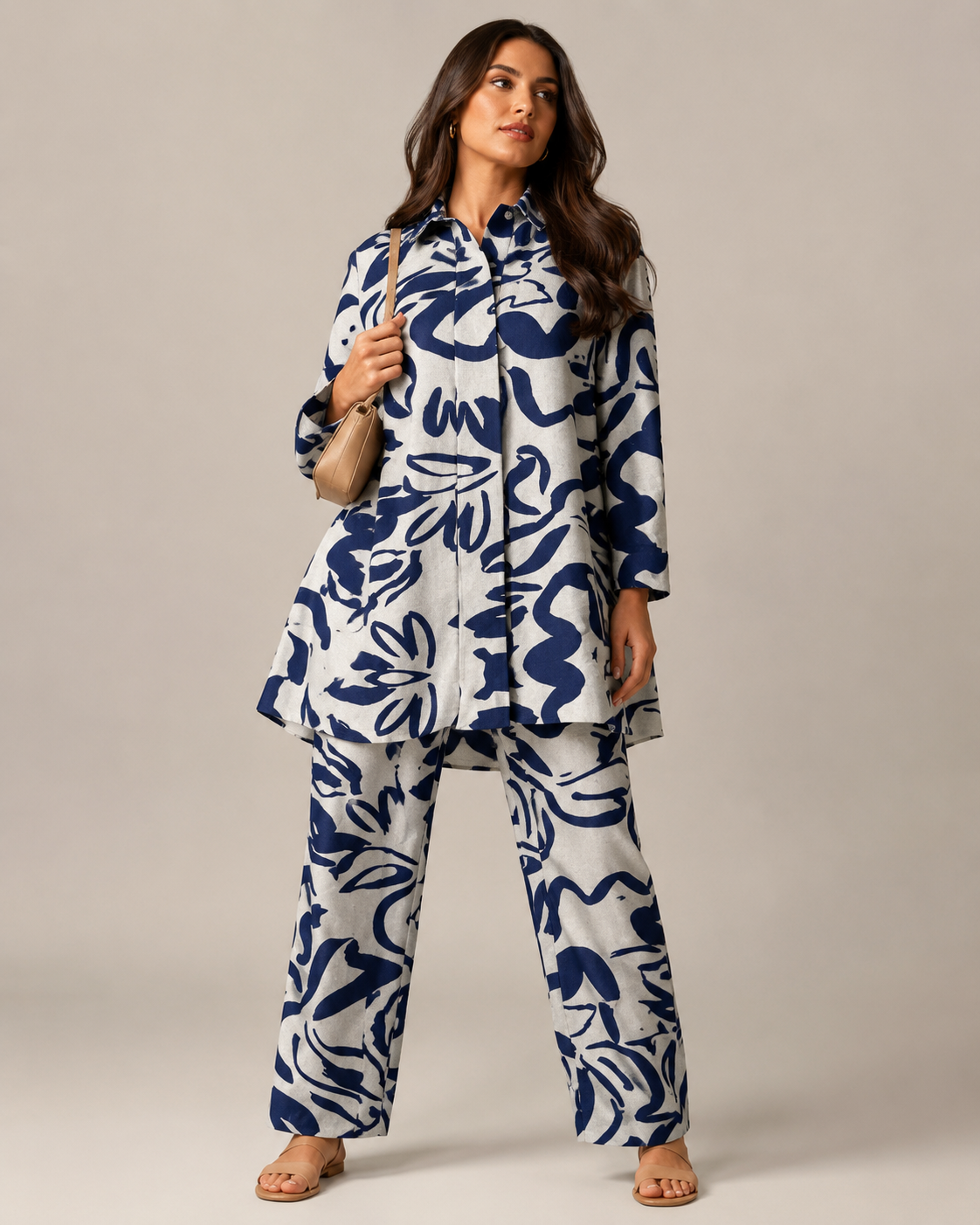 Naomi - Tweedelige Set met Vintage Print en Elastische Taille
