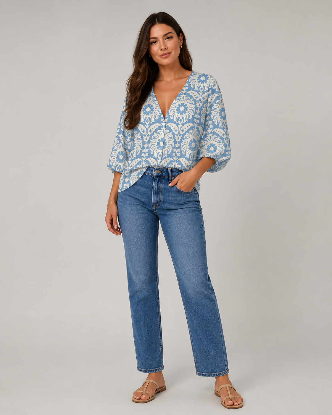 Nova - Blouse met Bloemenprint en Knoopdetail