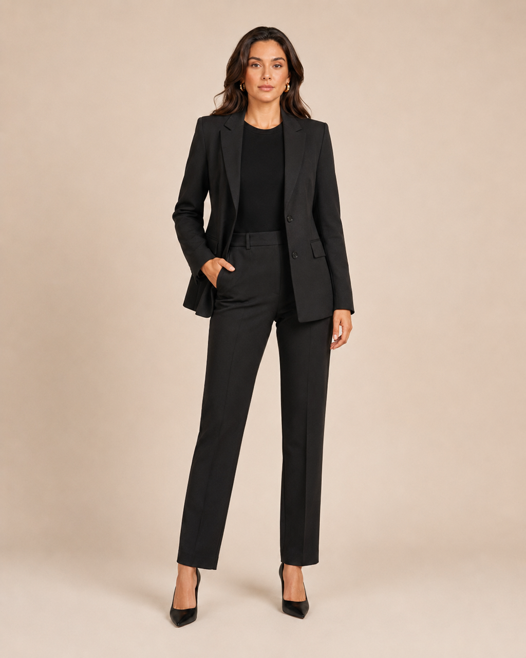 Nathalie - Tweedelig damespak met getailleerde blazer en rechte broek