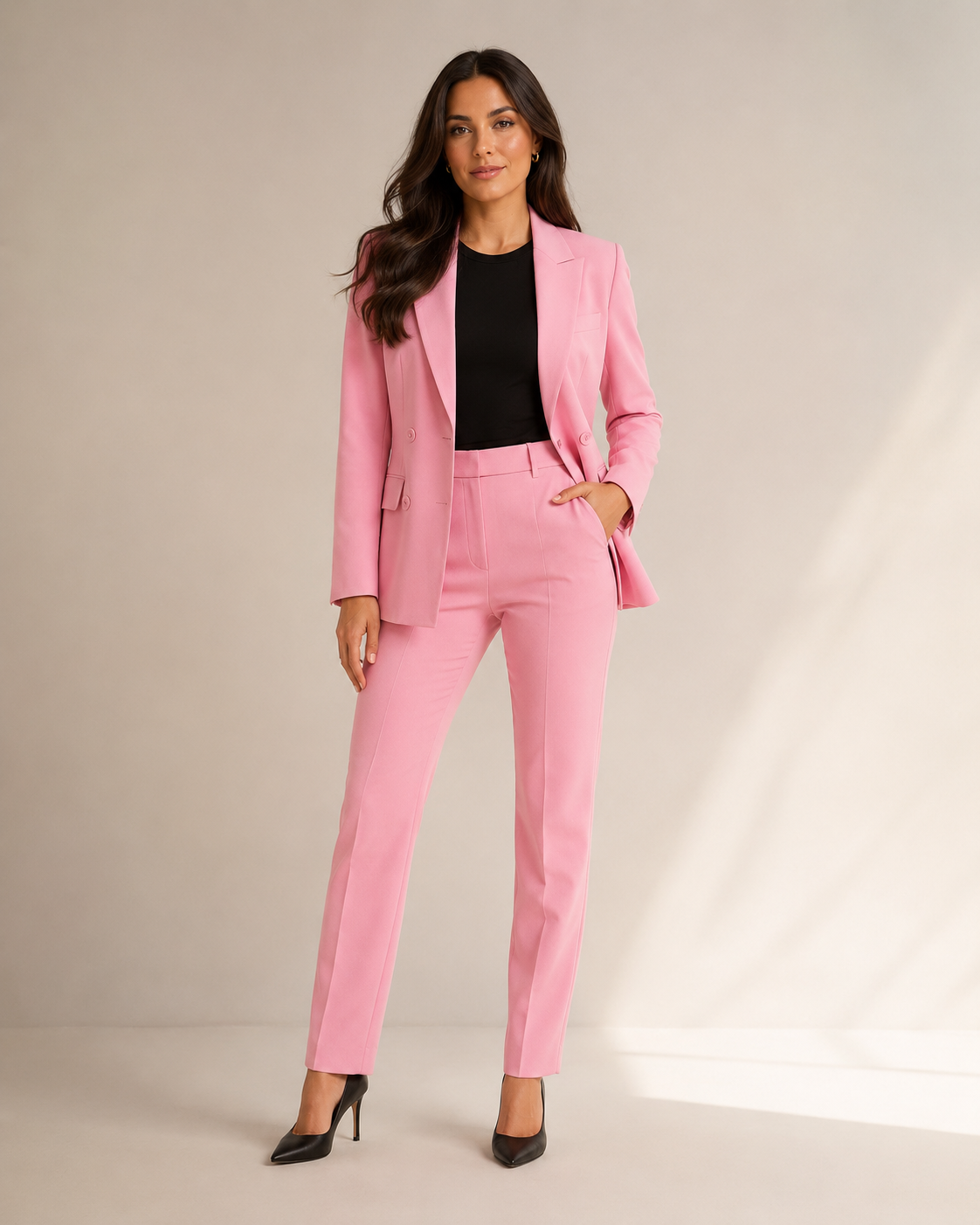 Nathalie - Tweedelig damespak met getailleerde blazer en rechte broek