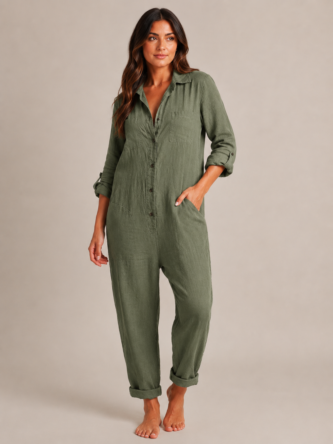 Nieke - Jumpsuit met Lange Mouwen en Vloeiende Pasvorm