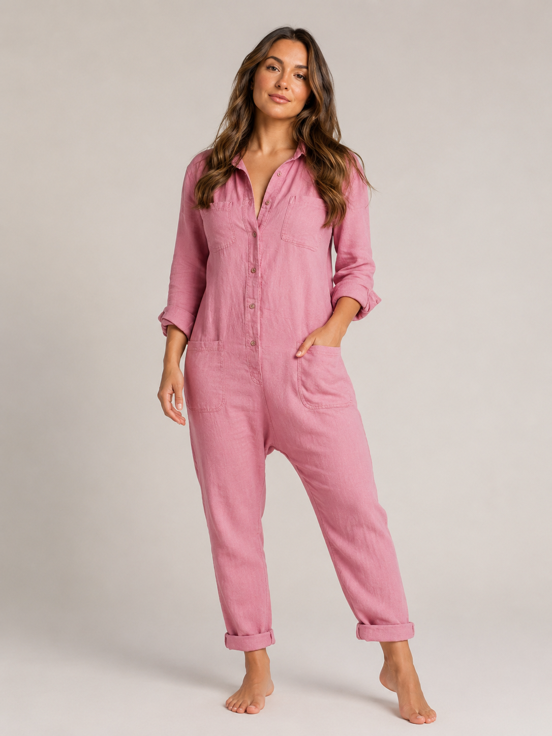 Nieke - Jumpsuit met Lange Mouwen en Vloeiende Pasvorm