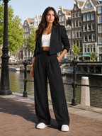 Sorelia - Tweedelige krijtstreepset met cropped blazer en rechte broek