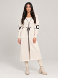 Saar - Dames lange gebreide trenchcoat met capuchon en trekkoord