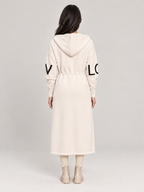 Saar - Dames lange gebreide trenchcoat met capuchon en trekkoord