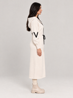 Saar - Dames lange gebreide trenchcoat met capuchon en trekkoord