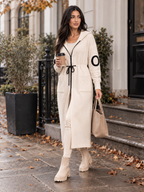 Saar - Dames lange gebreide trenchcoat met capuchon en trekkoord