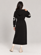 Saar - Dames lange gebreide trenchcoat met capuchon en trekkoord