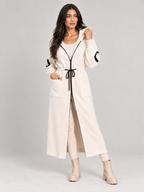 Saar - Dames lange gebreide trenchcoat met capuchon en trekkoord