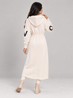 Saar - Dames lange gebreide trenchcoat met capuchon en trekkoord
