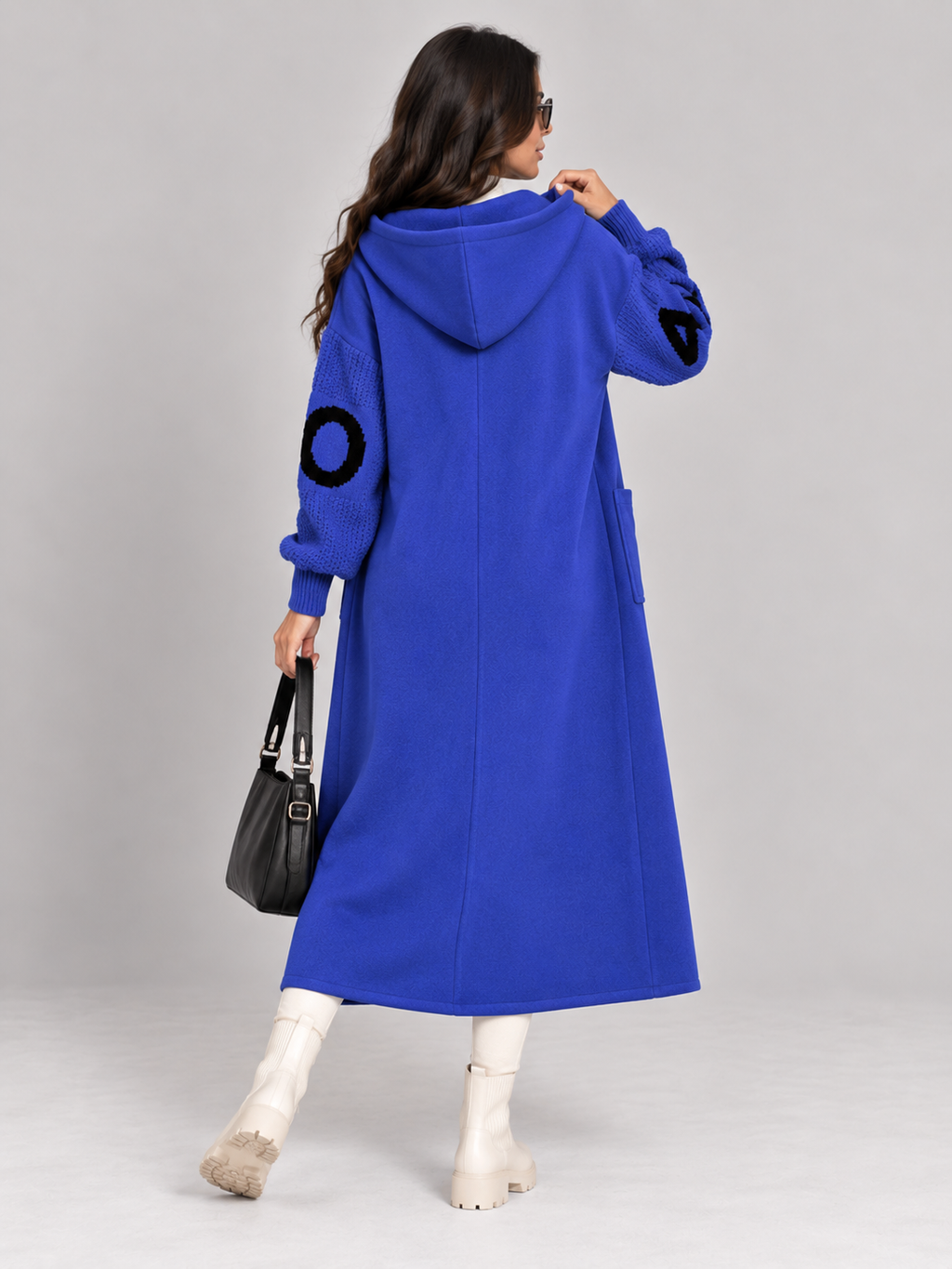 Saar - Dames lange gebreide trenchcoat met capuchon en trekkoord