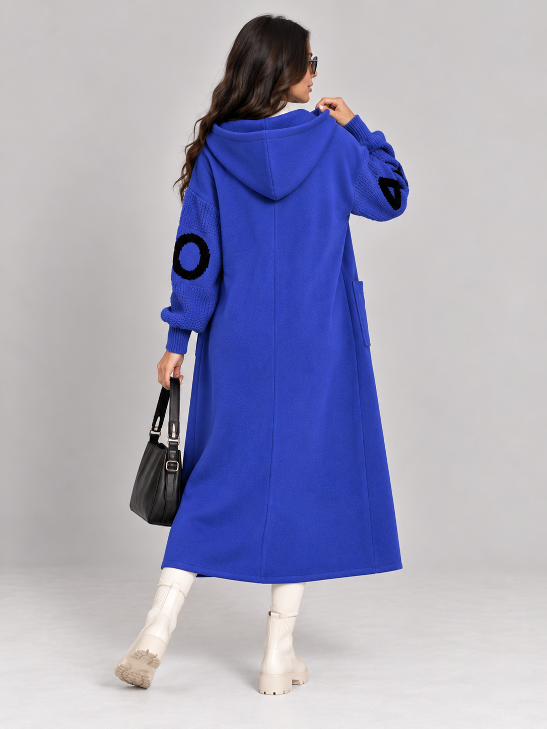 Saar - Dames lange gebreide trenchcoat met capuchon en trekkoord