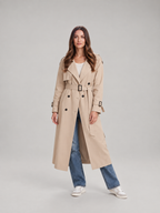 Charlotte - Zwarte lange dames trenchcoat met ceintuur
