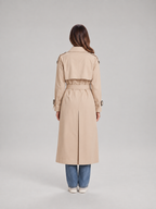 Charlotte - Zwarte lange dames trenchcoat met ceintuur