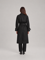 Charlotte - Zwarte lange dames trenchcoat met ceintuur