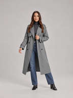 Charlotte - Zwarte lange dames trenchcoat met ceintuur