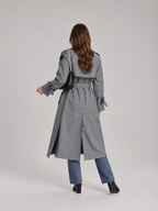 Charlotte - Zwarte lange dames trenchcoat met ceintuur