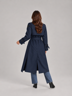 Charlotte - Zwarte lange dames trenchcoat met ceintuur
