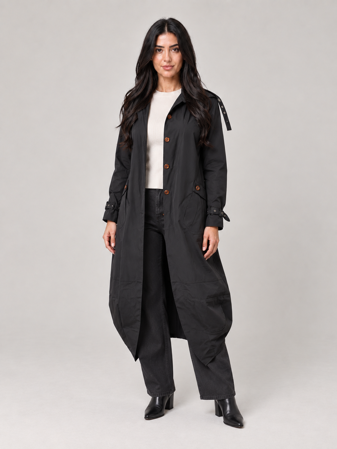 Fleura - Middellange trenchcoat met revers en ceintuur