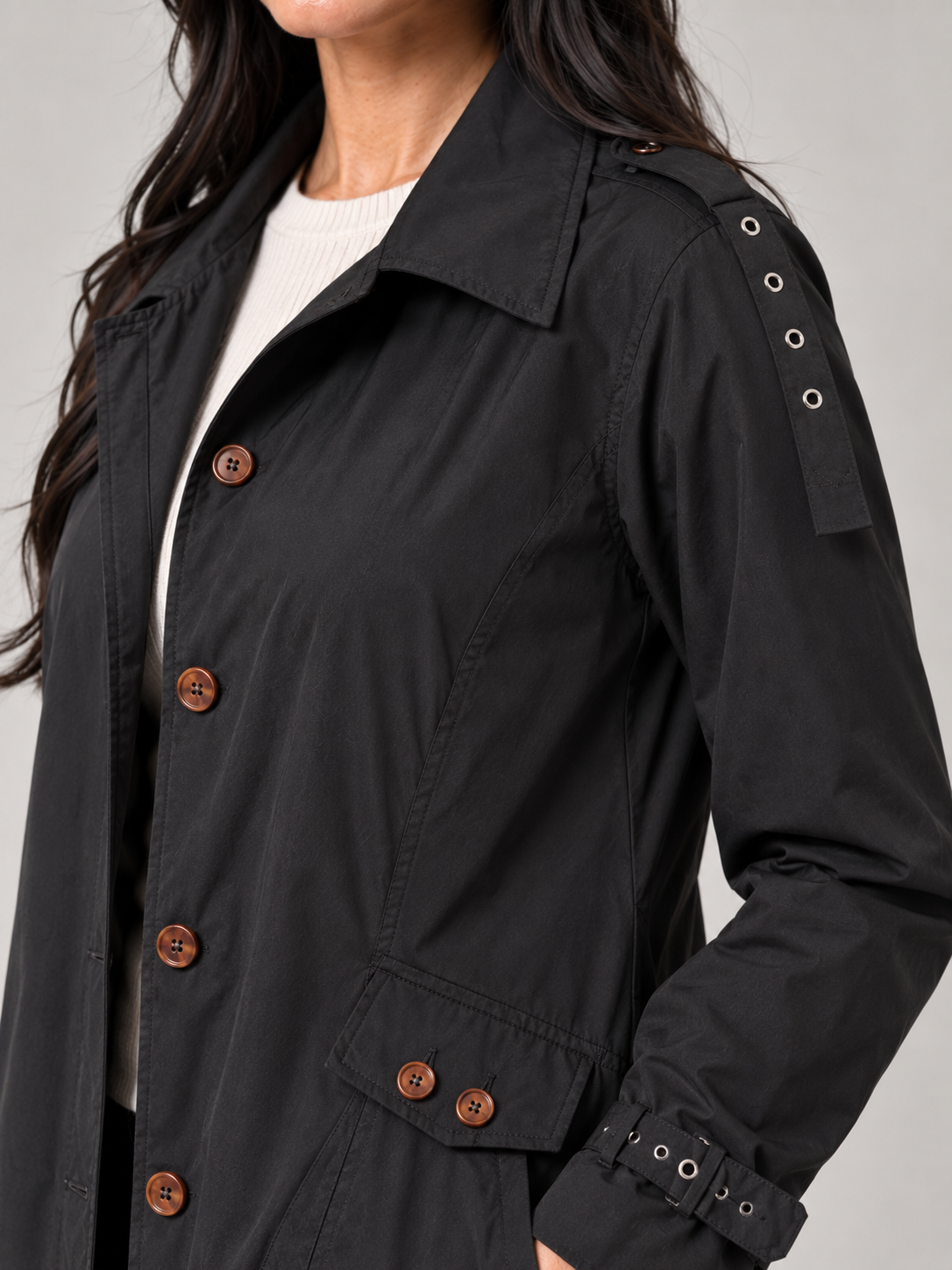Fleura - Middellange trenchcoat met revers en ceintuur