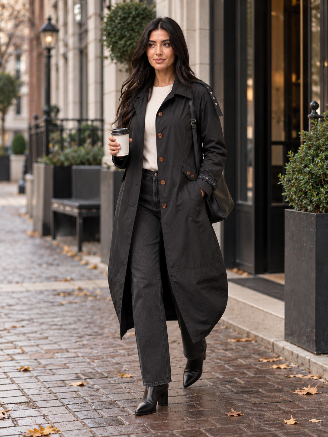Fleura - Middellange trenchcoat met revers en ceintuur