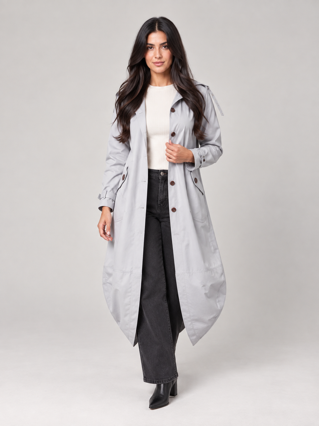 Fleura - Middellange trenchcoat met revers en ceintuur