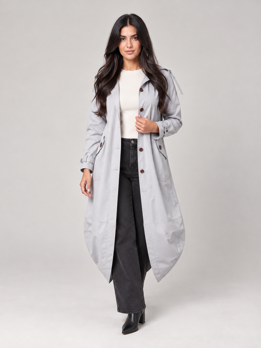 Fleura - Middellange trenchcoat met revers en ceintuur