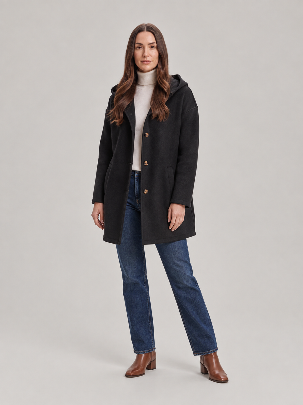 Hanne - Dames jas met capuchon en knoopsluiting