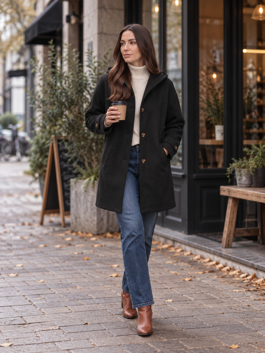 Hanne - Dames jas met capuchon en knoopsluiting
