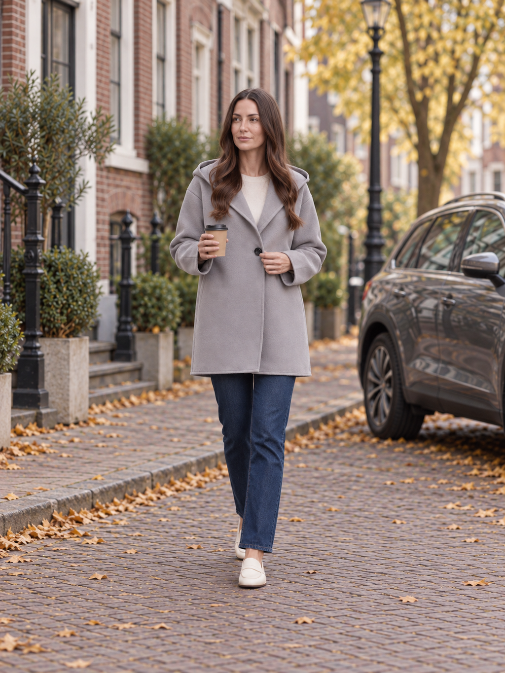 Julia - Oversized dames jas met capuchon en knoopsluiting