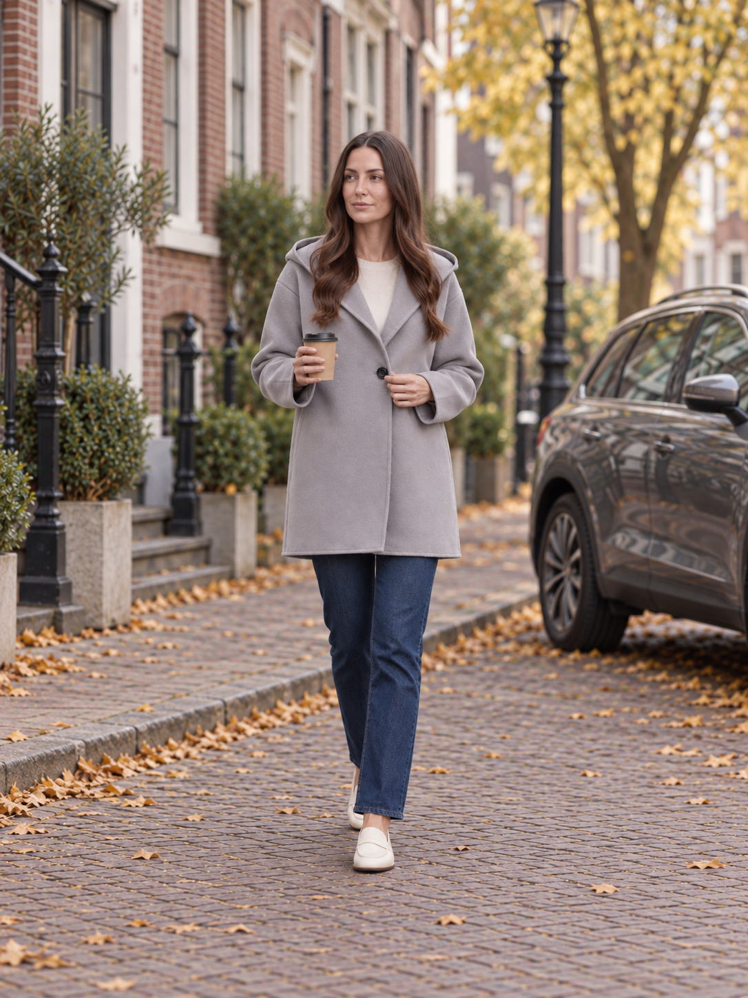 Julia - Oversized dames jas met capuchon en knoopsluiting
