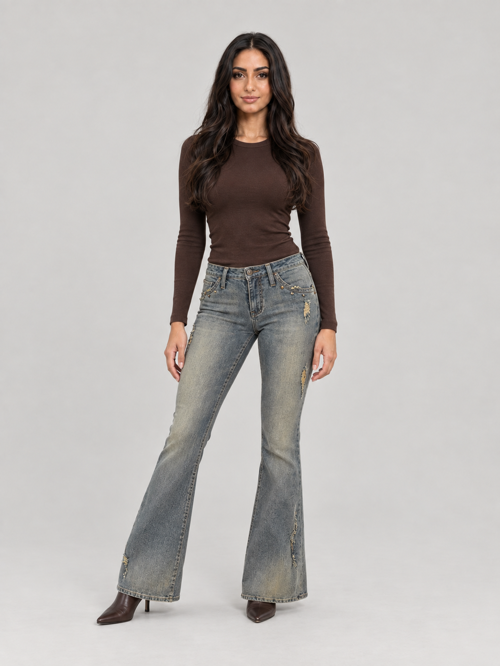 Lisanne - Dames bootcut jeans met vintage wassing