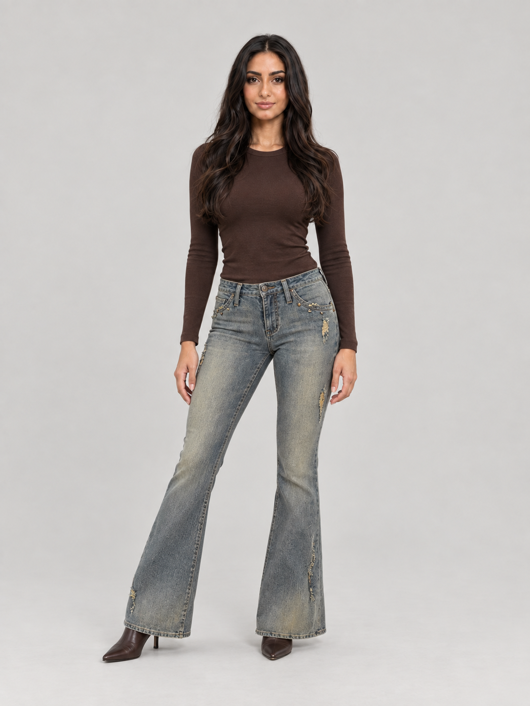 Lisanne - Dames bootcut jeans met vintage wassing