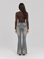 Lisanne - Dames bootcut jeans met vintage wassing