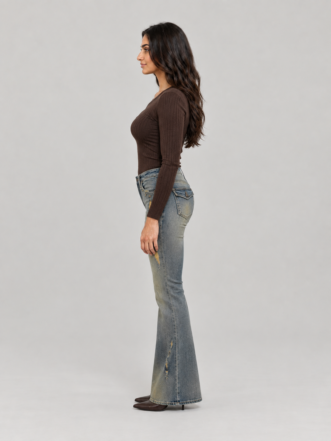 Lisanne - Dames bootcut jeans met vintage wassing
