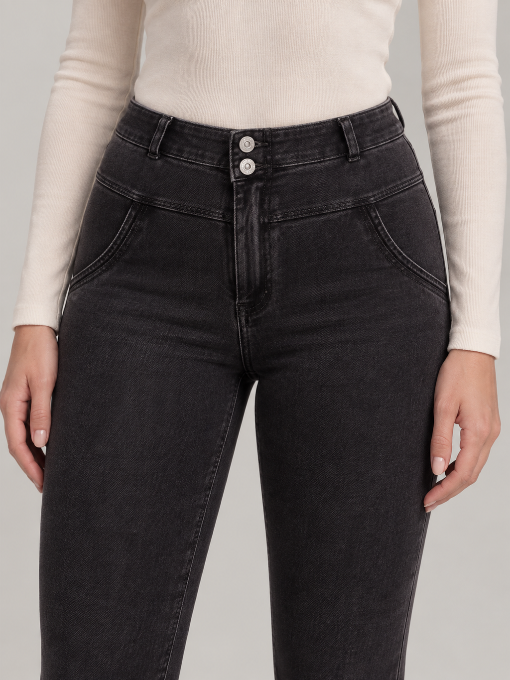 Evelien - Dames flared stretch jeans met middelhoge taille