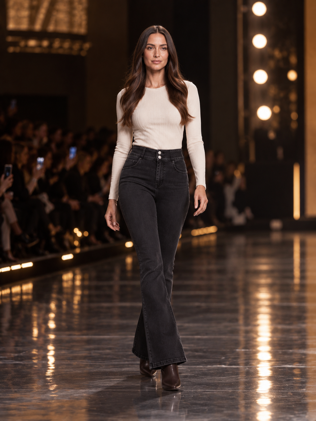 Evelien - Dames flared stretch jeans met middelhoge taille