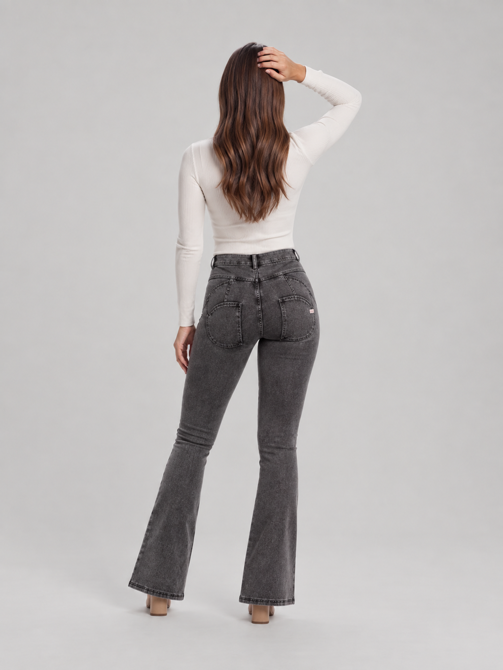 Evelien - Dames flared stretch jeans met middelhoge taille