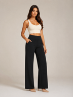 Pravina - Dames comfortbroek met stretch en brede tailleband
