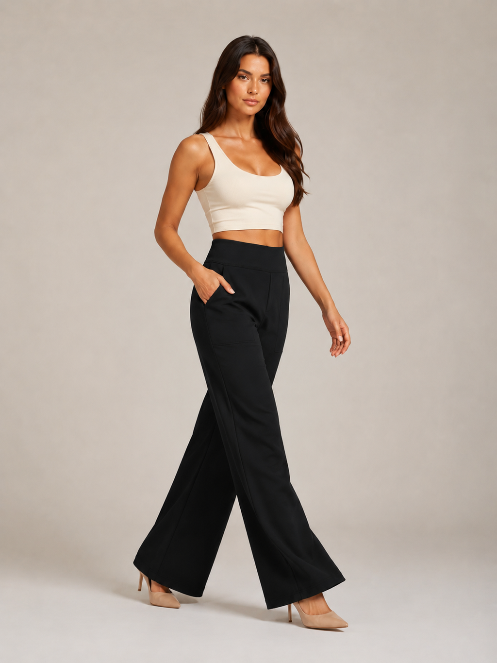 Pravina - Dames comfortbroek met stretch en brede tailleband