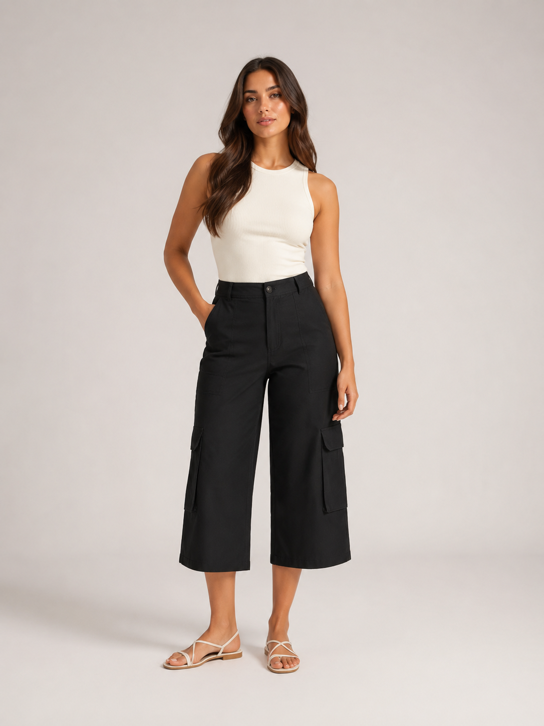 Trinette - Dames cargoculotte met klepzakken en 7/8-lengte