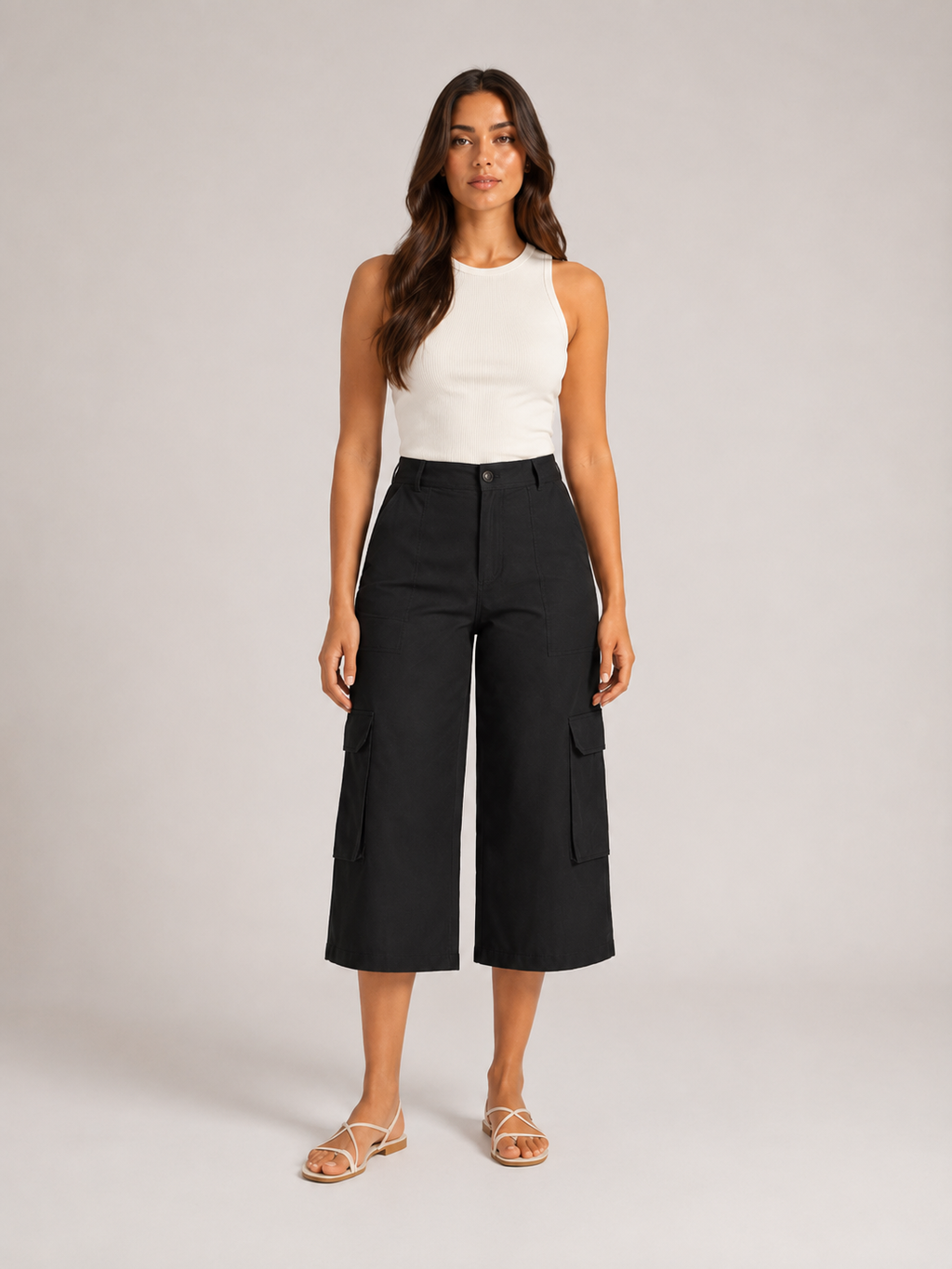 Trinette - Dames cargoculotte met klepzakken en 7/8-lengte