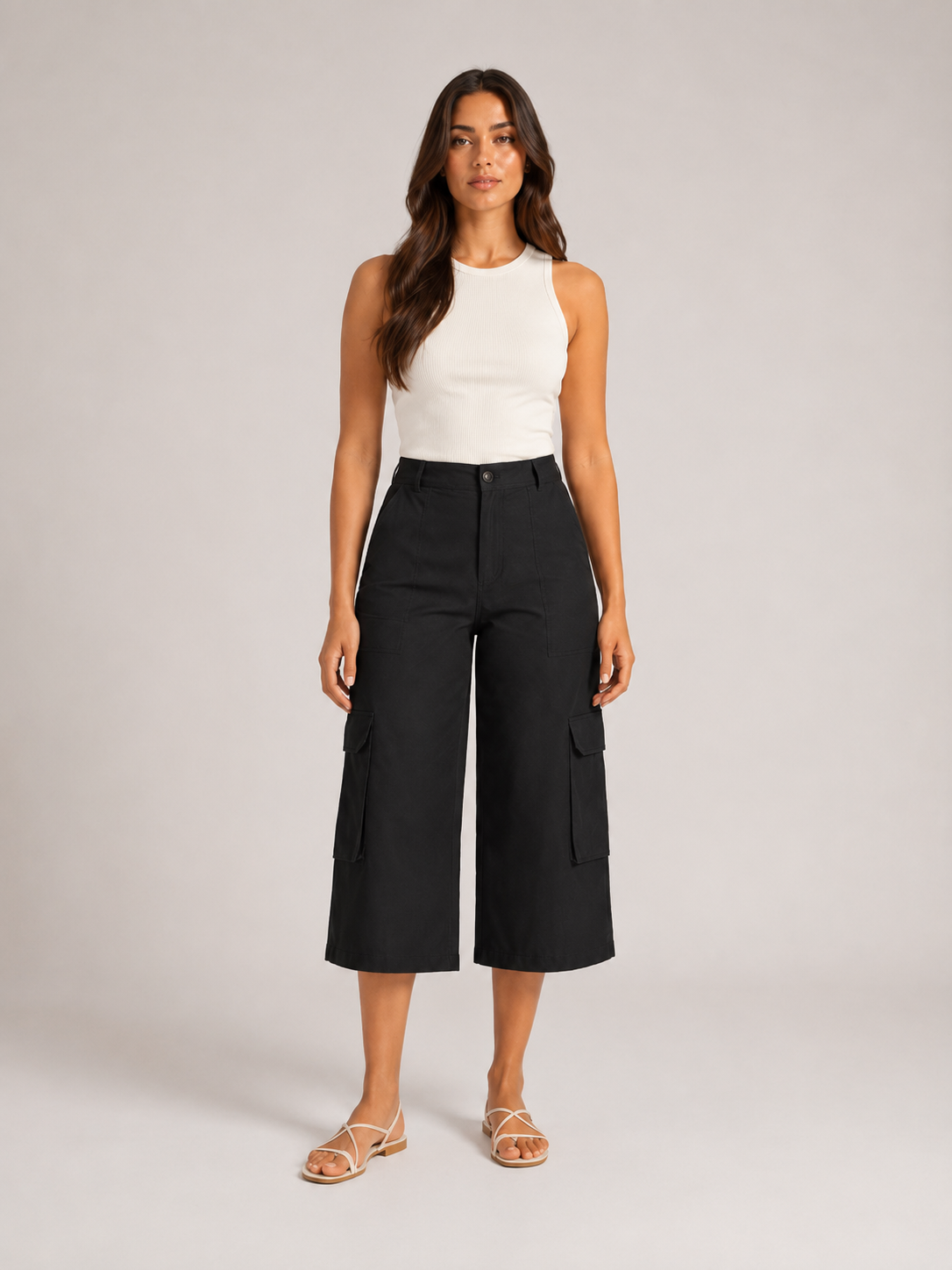 Trinette - Dames cargoculotte met klepzakken en 7/8-lengte