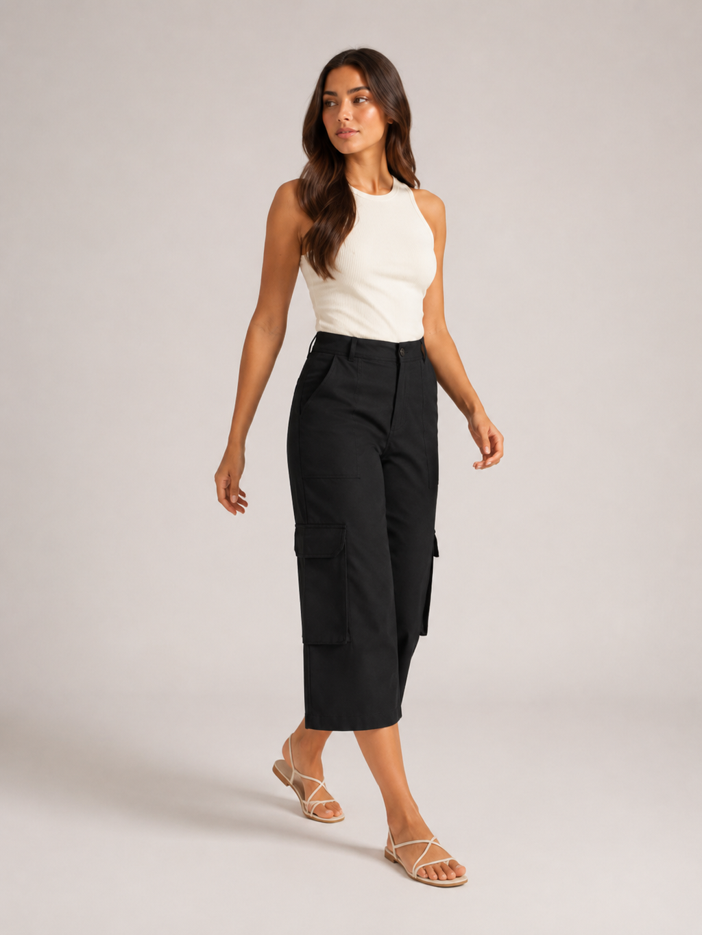 Trinette - Dames cargoculotte met klepzakken en 7/8-lengte